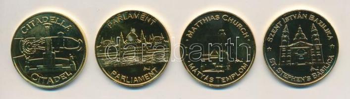 2010. "Budapest érem / Mátyás Templom, Citadella, Parlament, Szent István Bazilika" aranyozott fém emlékérmek (4xklf) (33mm) T:1-