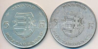 1947. 5Ft Ag (2x) "Kossuth" T:2- Adamo 8.1