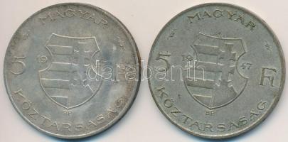 1947. 5Ft Ag (2x) "Kossuth" T:2-,3 Adamo 8.1