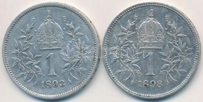 Ausztria 1893-1898. 1K Ag "Ferenc József" (2x) T:2,2- patina Austria 1893-1898. 1 Corona A...