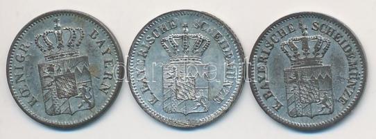 Német Államok / Bajorország 1847. 1kr Ag + 1858. 1kr Ag + 1871. 1kr Ag T:2- egyiken ph.
German Stat...