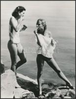 cca 1985 Szezonnyitó csemegék a Balaton partján, vintage fotó, 23x18 cm