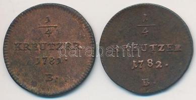 1781B 1/4kr Cu + 1782B 1/4kr Cu "II. József" T:2-,3