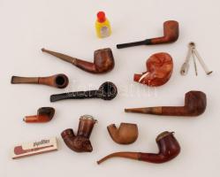 Pipa gyűjtemény, 6 pipa,  4 pipafej, 10 db pipafilter, piszka, pipa tisztító