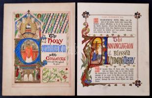 cca 1910-1930 Vallási témájú nyomtatott lapok, részben kézzel kifestve, gazdagon díszített inciálékkal, összesen 6 db