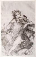 1977 Zichy Mihály mappa. Nagyméretű reprodukciókkal 12 db, borító gyűrött,  36×25 cm