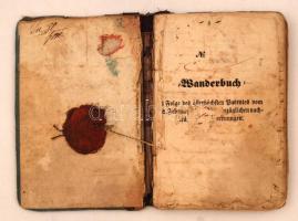 1858  Német nyelvű vándorkönyv (Wanderbuch) kundbergi (Stájerország) tanonc részére, megviselt állapotban.