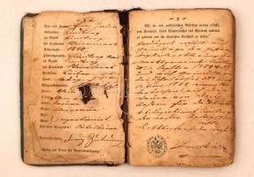 1858  Német nyelvű vándorkönyv (Wanderbuch) kundbergi (Stájerország) tanonc részére, megviselt állap...