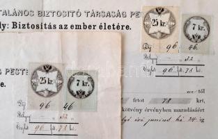 1861-1862 az Első Magyar Általános Biztosító Társaság 5 db okmánybélyeges életbiztosítási díjnyugtáj...