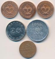 6db-os vegyes magyar és külföldi zseton tétel, közte "20 éves a Magyar Köztársaság / 1956-1989-...