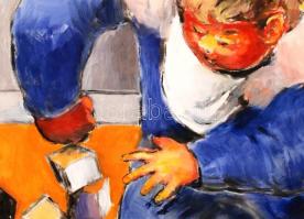 Eva Avi-Yonah (1921-2011): Fallen tower. Olaj, vászon,  jelzett, 70×60 cm