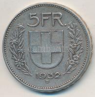 Svájc 1932B 5Fr Ag "Helvetia" T:2- Switzerland 1932B 5 Francs Ag "Helvetia" C:VF