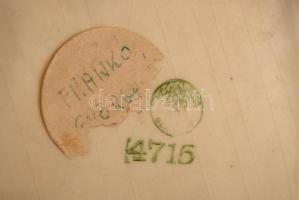 Jelzett fajansz alátét, fém kerettel és füllel, 17×32 cm