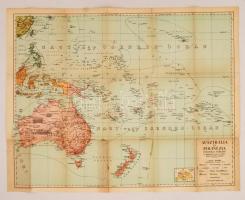 cca 1910-20 Ausztrália és Polinézia politikai térképe, Kogutowicz Manó, 52x66cm