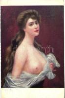La Blonde / Erotic nude lady art postcard s: P. du Thoit (gluemark)