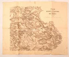 1866 Plan für die Gefechte von Trautenau, neu-Rognitz, 1:28.800, Trautenau térkép, hajtés mentén kis szakadásokkal,  50x60cm