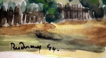 Rudnay jelzéssel: Falusi utca. Akvarell, papír, üvegezett keretben, 13×24 cm