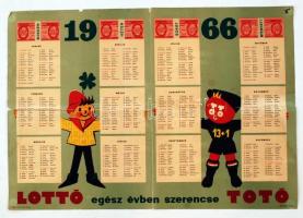 1966 Lottó, retró fali naptár, papír, hajtás mentén kis szakadással, 33x24cm