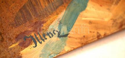 Illencz jelzéssel: Raktárházak. Olaj, farost, lyukkal, 34×42 cm