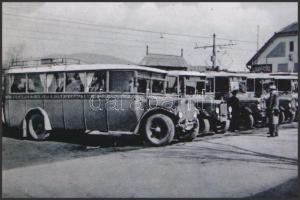 cca 1935 A Budapesti Helyiérdekű Vasutak Rt. autóbusz flottája Szentendrén, Fekete György (1904-1990) budapesti fényképész hagyatékában fellelt repró negatív modern nagyítása, 15x10 cm