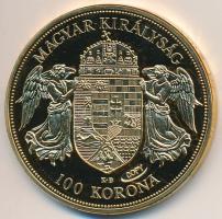 DN "Osztrák-Magyar Monarchia pénzei utánveretben - 1907. 100 Korona" aranyozott Cu-Ni emlé...