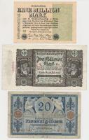 Németország 1915-1933. 10db-os (klf.) vegyes bankjegy és szükségpénz tétel, közte 1923. 1.000.000M és 1923. 2.000.000M T:III,III- Germany 1915-1933. 10pcs. (diff.) mixed banknotes and necessity notes, with 1923. 1.000.000 Marks and 1923. 2.000.000 Mark C:F,VG