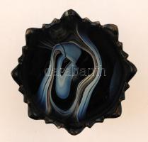 Art deco papagájos achát üveg tál, préselt, jelzés nélkül, hibátlan, 15x19cm