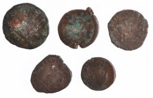 Római Birodalom 5db-os kisbronz tétel a IV. és V. századból T:3 Roman Empire 5pcs of small bronze coins from the 4th and 5th centuries C:F