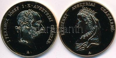 DN "Koronázási szett - 1867" aranyozott rézötvözet utánveret emlékérem pár dísztokban, tan...