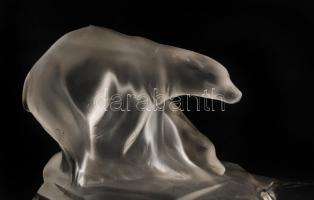 Art deco jegesmedvés üveg aprópénztartó, préselt, savmaratott, 13x23cm