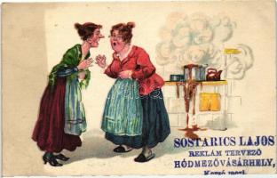 Pletykálkodó nők a konyhában, humor, (Sostarics Lajos gyűjteményéből), W.S.S.B. 209., Gossiping women in the kitchen, humour (Sostarics Lajos gyűjteményéből), W.S.S.B. 209.