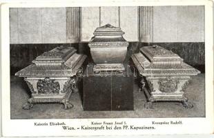 Vienna, Wien; Kaisergruft bei den PP. Kapuzinern, Sarg der Kaiserin Elisabeth, Kaiser Franz Josef I, Kronprinz Rudolf / Austrian royal caskets in Vienna