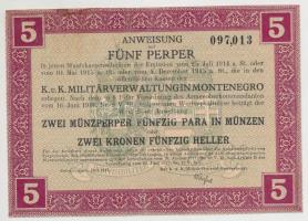 Montenegró / Császári és Királyi Katonai Közigazgatás 1917. 5P T:III körbevágva Montenegro / Army Administration 1917. 5 Perper C:F cut