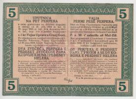 Montenegró / Császári és Királyi Katonai Közigazgatás 1917. 5P T:III körbevágva
Montenegro / Army A...
