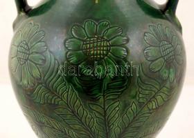 Korondi padlóváza, sérült, mázas kerámia, jelzett, m:52 cm