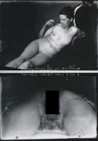 cca 1935 Egy vándorfényképész hagyatékában talált erotikus fotósorozat, 7 db üveglemez negatívról ké...