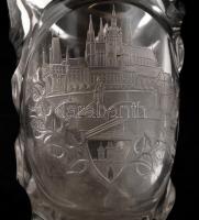 Prágai látképpel üvegváza, préselt, savmaratott, jelzés nélkül, viseltes eredeti díszdobozban, m:20c...