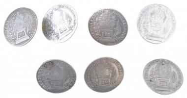 1763-1765KB 20kr Ag "Mária Terézia" (7x) mindegyik gombbá alakítva T:2-,3