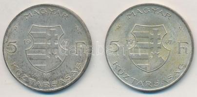 1947. 5Ft Ag "Kossuth" (2x) T:2-