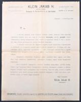cca 1910 Klein Jakab bútorgyára tájékoztató levele, 2 p