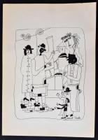 Szántó jelzéssel: Városi forgatag. Tus, papír, 20×16 cm