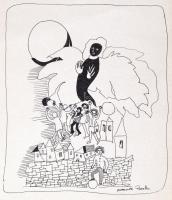 Szántó jelzéssel: Angyal a város fölött. Tus, papír, 20×16 cm