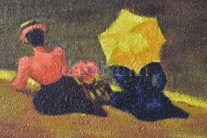 Olvashatatlan jelzéssel: Sárga napernyő, olaj, farost, 20×25 cm