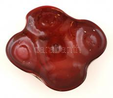 Többrétegű üveg tál, légbuborékokkal, alján minimális csorbával, 28x25 cm