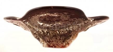 Többrétegű üveg tál, légbuborékokkal, alján minimális csorbával, 28x25 cm