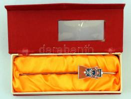 Kínai színházi motívumos fém levélbontó, leírással, saját dobozában, jó állapotban, h: 14,5 cm