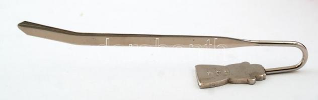 Kínai színházi motívumos fém levélbontó, leírással, saját dobozában, jó állapotban, h: 14,5 cm