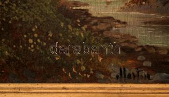 Martin jelzéssel: Kőhíd. Olaj, fa, jelzett, díszes aranyozott keretben, 26x10 cm