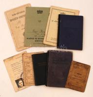 1921-1951 10 db különféle okmány: igazolvány, tagkönyv, iskolai kijárási engedély, értesítő könyv, köztük érdekes darabokkal