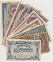 1932-1946. 11db-os pengő és adópengő tétel, két bankjegyen MNB bélyeggel T:II-,III